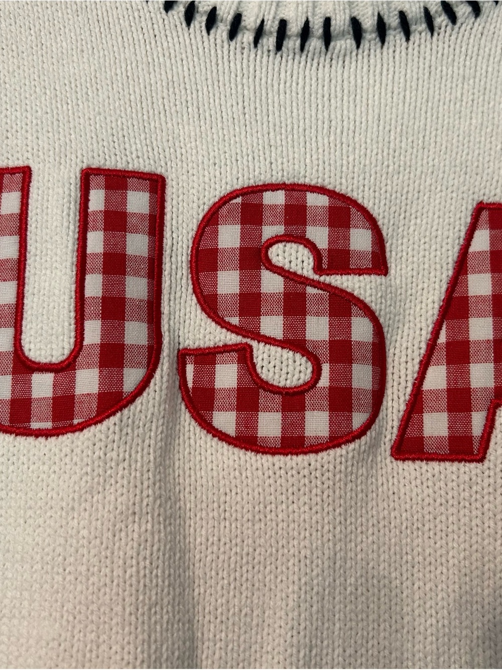 Cream Crewneck Sweater with Red USA Appliqué - Picture 2 of 5